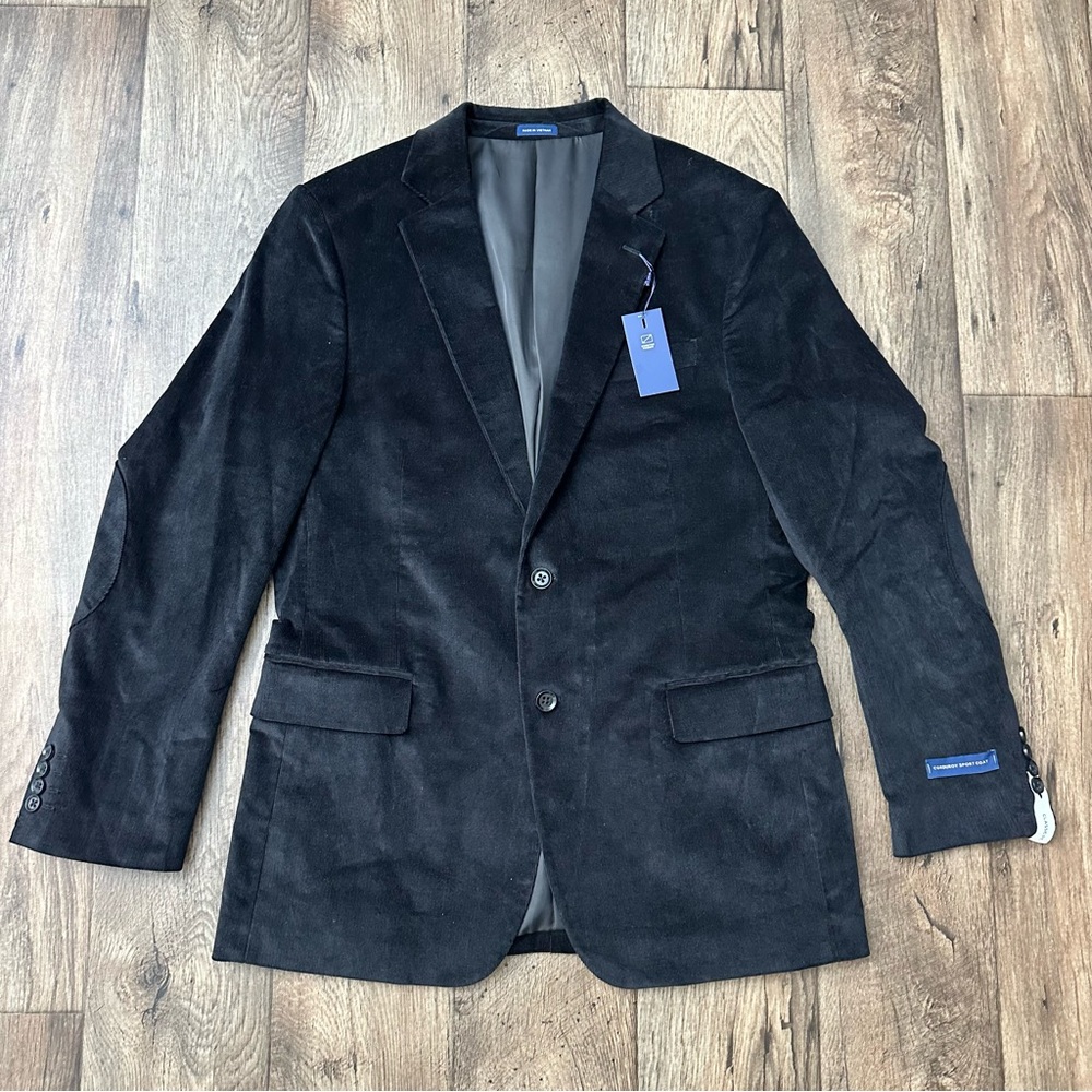 Stafford Corduroy Elbow Patch Stretch Sport Coat Blazer Mens Size 44R Black